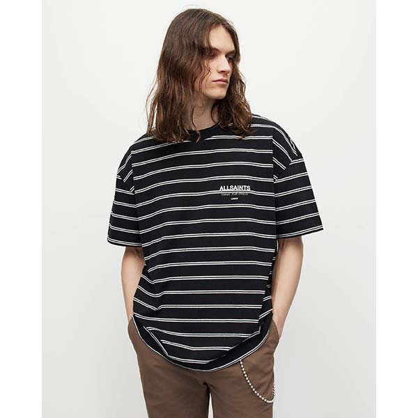 Allsaints Australia Mens Underground Oversized Striped T-Shirt Black/White AU89-237